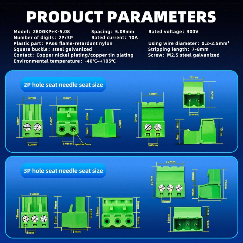 DaFuRui 28 Pairs 5.08mm Pitch PCB Mount Screw Phoenix Type Connector PCB Mount Screw Terminal Block Connector(12 Pairs 2PIN/10 Pairs 3PIN/4 Pairs 4PIN/2 Pairs 5PIN) - Image 2
